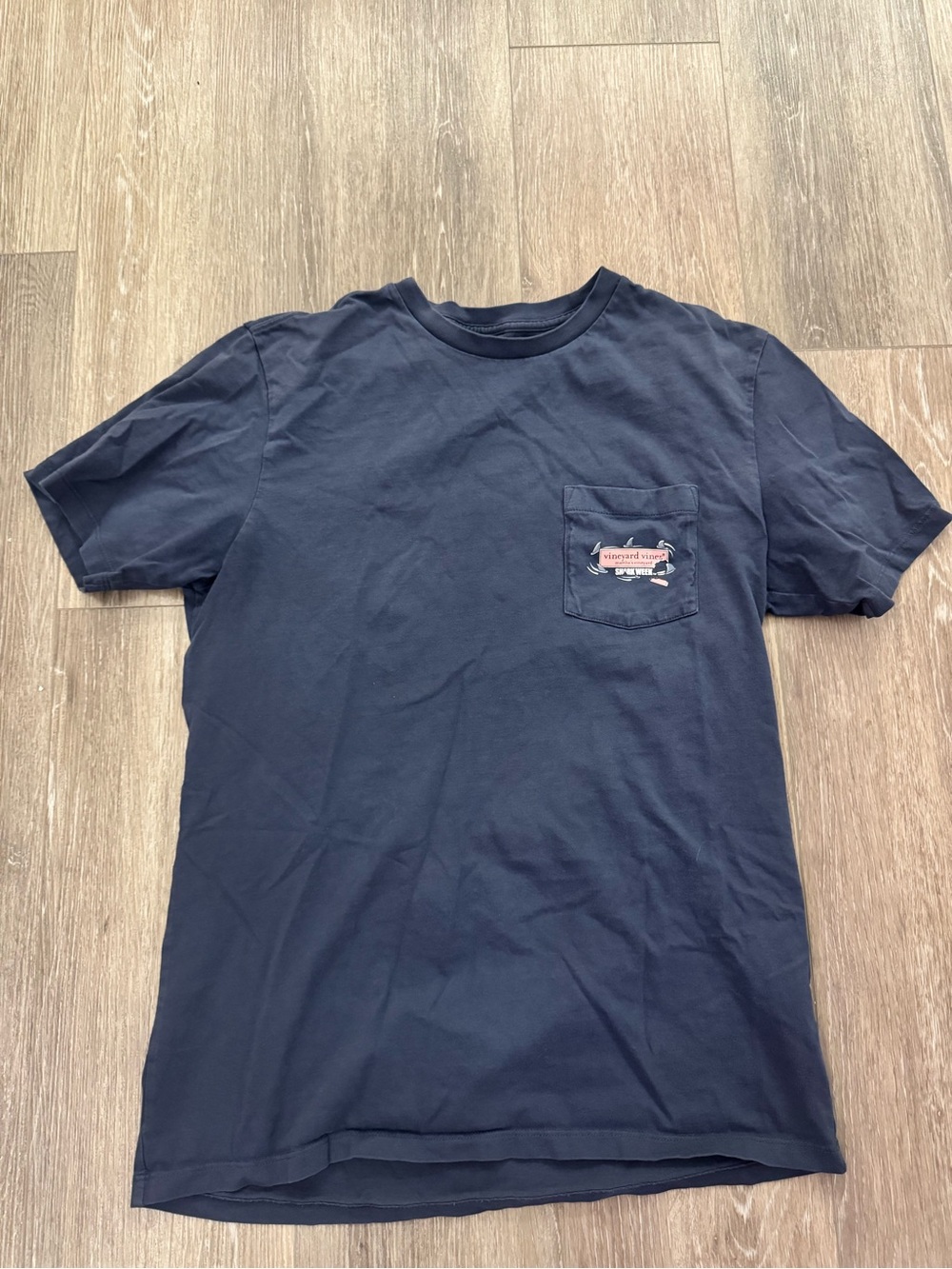 Vineyard Vines Navy Blue Pocket Tee with Small shark week Logo